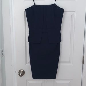 Textured Navy Strapless Cocktail Dress